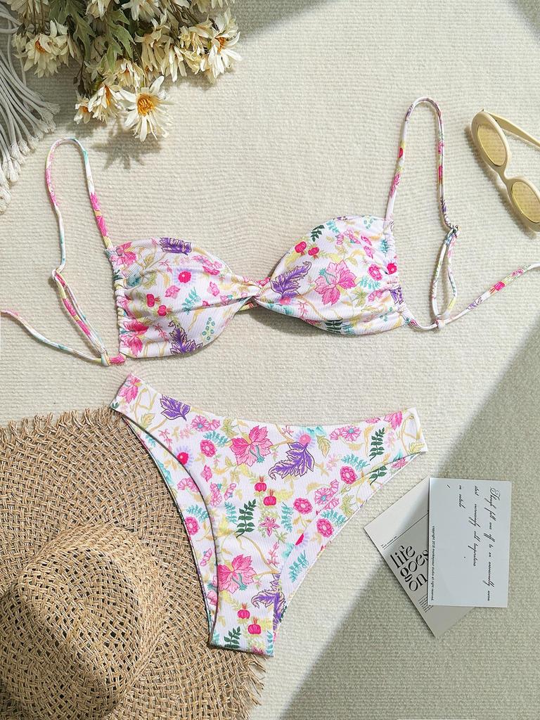 2024 European & American Floral Backless Sexy Two-Piece Bikini Swimsuit for Women