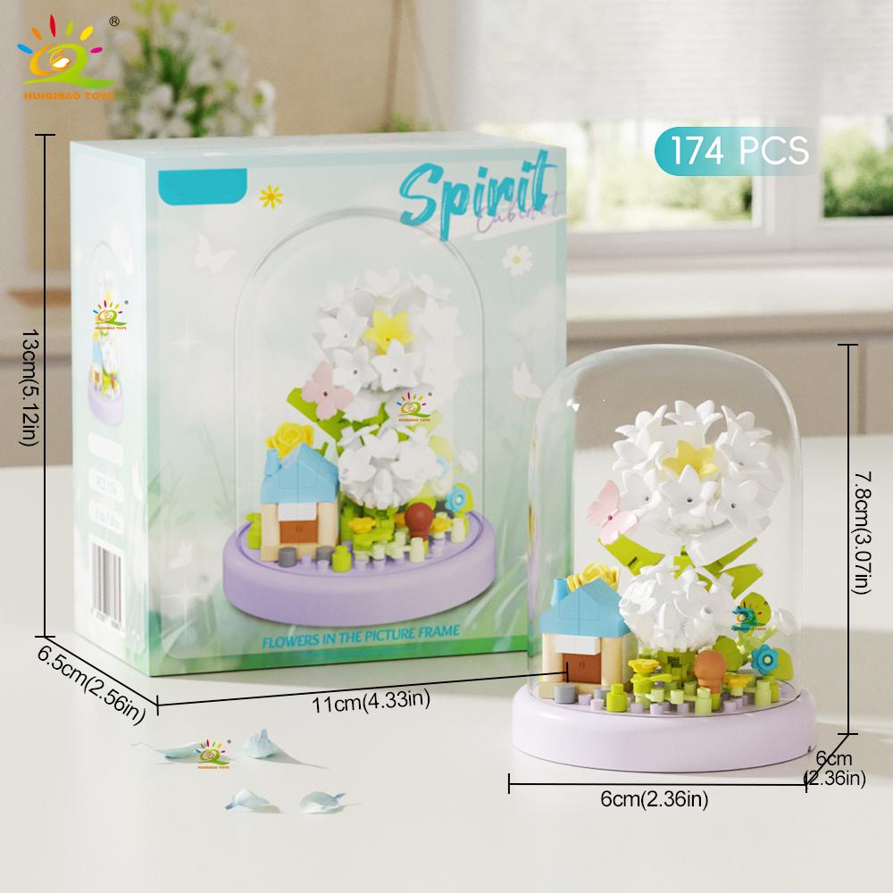 HUIQIBAO MOC Pudełko Ekspozycyjne na Kwiaty Mikro Klocki Budowlane DIY Mini Kwiatek Mini Diamentowy Model Klocki Zabawka dla Dzieci Dekoracja Biurka