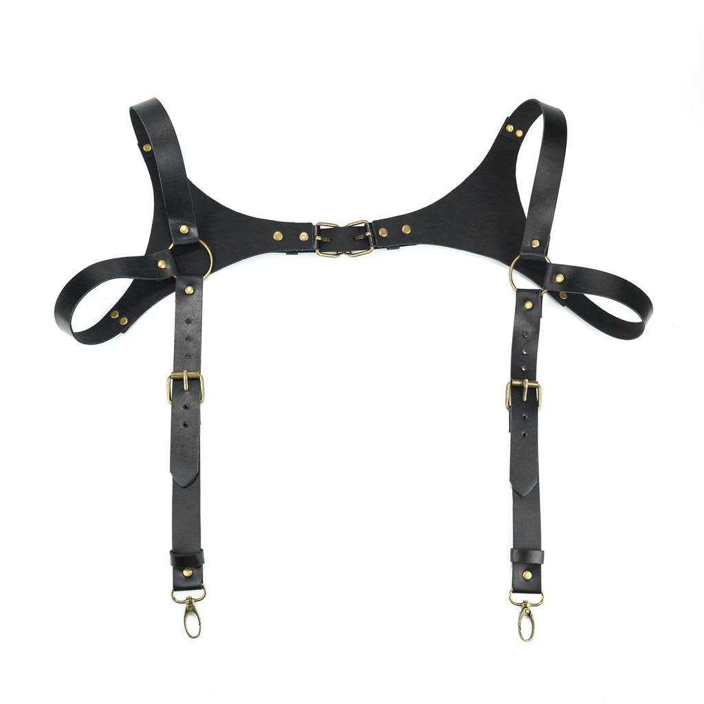 Men'S Leather Bondage Strap Decorative Belt Chest Strap British Casual Suspender Strap Shoulder Strap