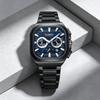 CURREN Men Square Chronograph Watch Black Stainless Steel Band with 3 Sub-Dials Casual Business Quartz Wristwatch Luminous Hands