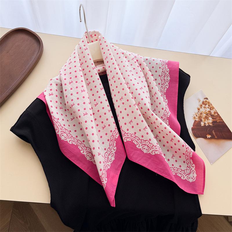 French Polka Dot Premium Pure Cotton Small Square Scarf Printed Women's Silk Scarf Shawl Sunscreen Decorative Scarf Scarf Headscarf