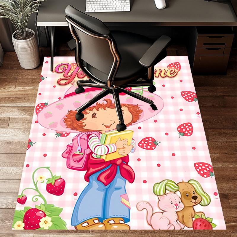 Princess Strawberry Design Area Rug Personalized Name- Non-Slip, Soft & Cozy Floor Mat for Living Room, Office - Indoor/Outdoor Carpet