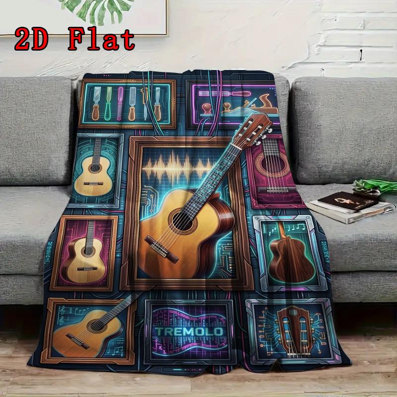 Guitar Sound Waves Technology 2D Flat Pattern Flannel Blanket, High Quality All Seasons, Home Decor, Warmth and Comfort, Perfect for Christmas Gifts.