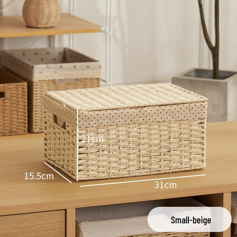 

Плетеная ротанговая корзина для хранения с крышкой - Органайзер для косметики и коробка для закусок Small [31*21*15.5cm]