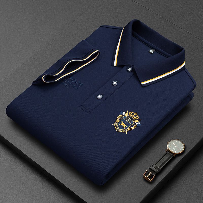 Nouveau Polo Homme Brodé Coton Respirant Business Casual Coupe Ample Manches Courtes Haut