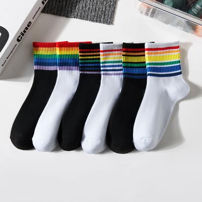 5 Paar Vrouwen Regenboog Sokken Katoen Leuke Gestreepte Witte Sokken Japanse Harajuku Grappige Sokken Kawaii