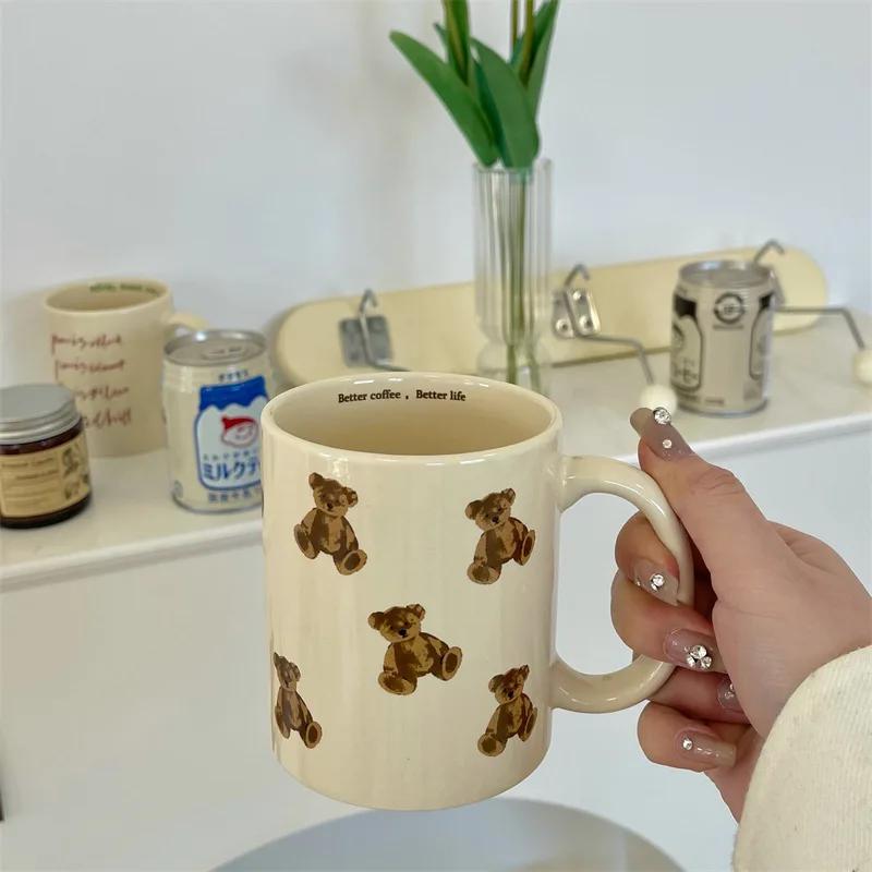 301-400ml Breakfast Drink Coffee Tea Milk Cups Teddy Bear Pattern Large Ceramic Mugs Office Kitchen Tableware Drinkware Gifts