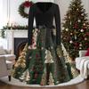 Women's Casual Vintage V-Neck Long Sleeve Dress with Christmas Print