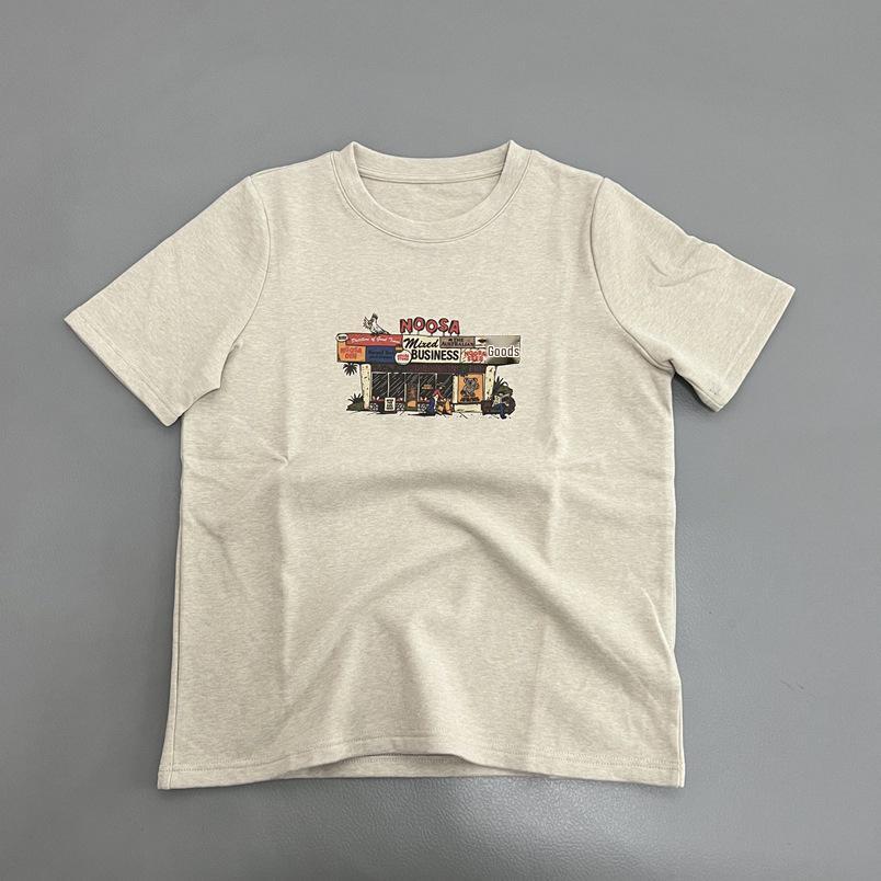 Korean Style Cartoon Print Cotton T-shirt: Women's Retro Round Neck Short Sleeve Casual Top, Spring New Arrival