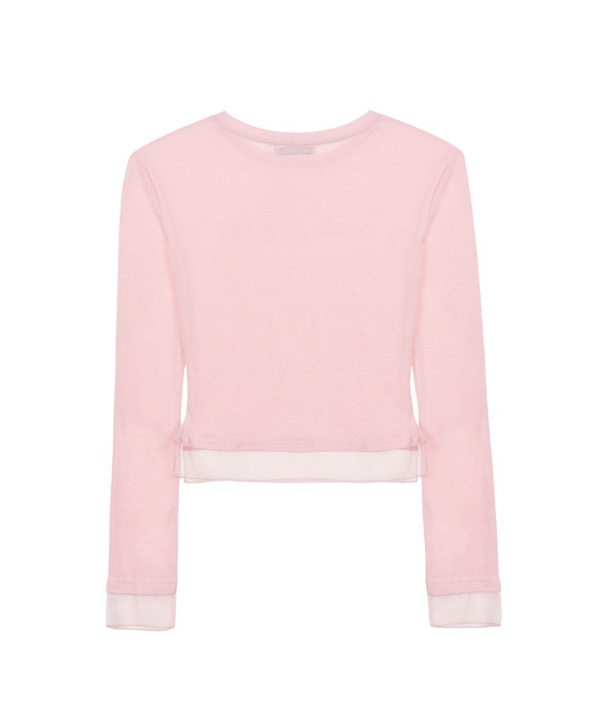 Nigaennikol Nicole Sheer Layered Logo Sleeve Top_Pink