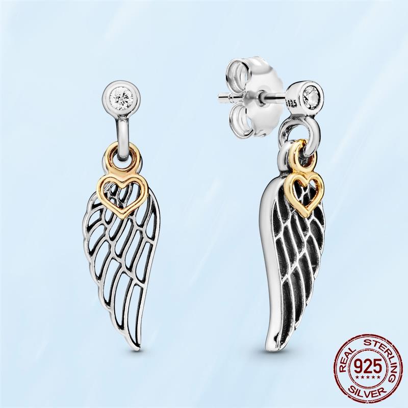 Real Original 925 Sterling Silver Daisy Flower Feather Hoop Heart Stud Earrings Fit Women Fashion Jewelry Engagement Party Gift