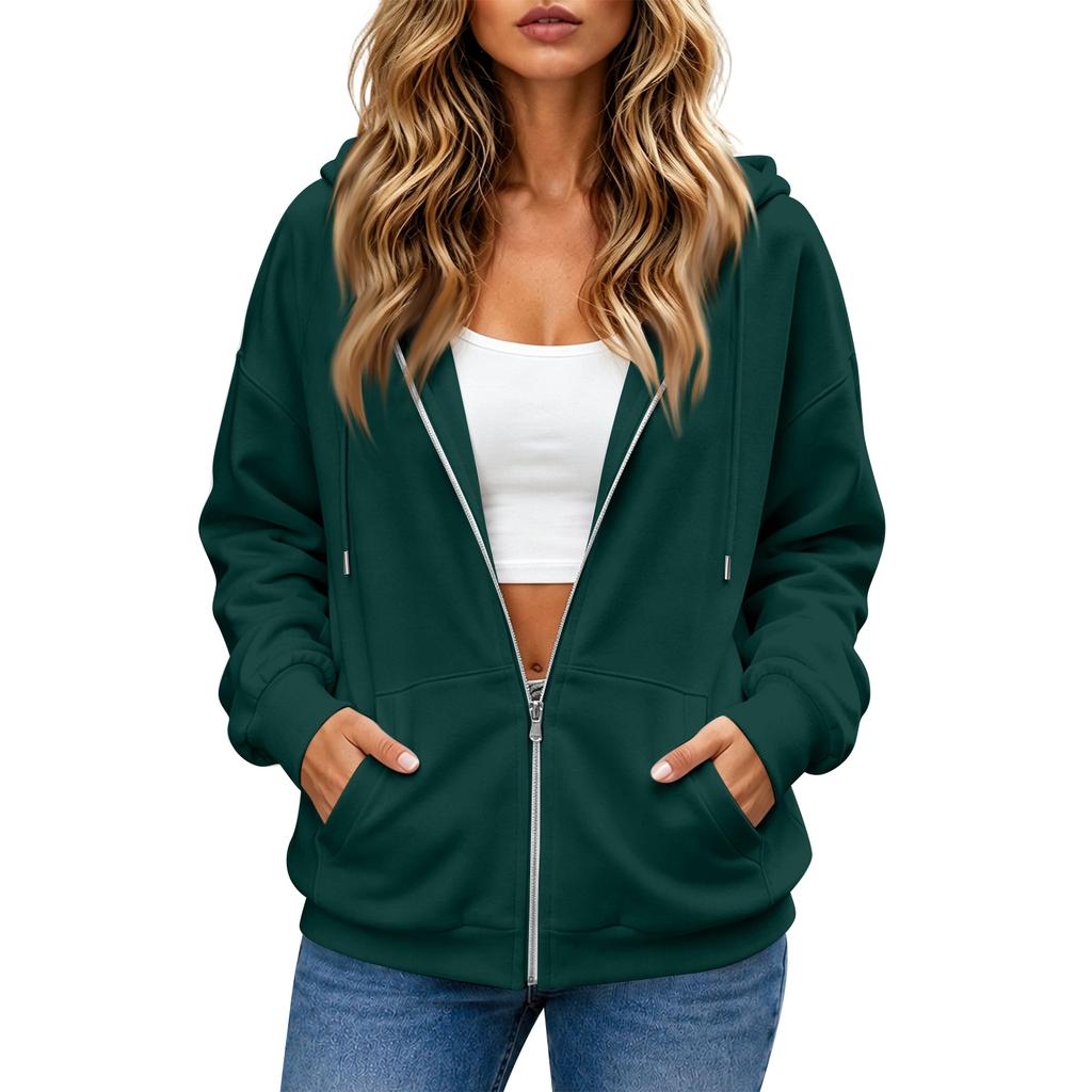Felpa da donna casual con zip e maniche lunghe, giacca sportiva con colore