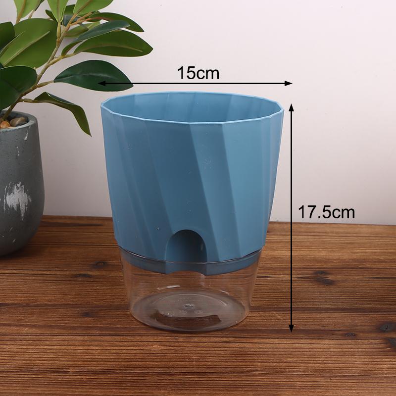 

Ленивый гидропонный цветочный горшок, автоматический впитывающий воду цветочный горшок, прозрачный двухслойный пластиковый самополивающийся горшок для офиса M синий