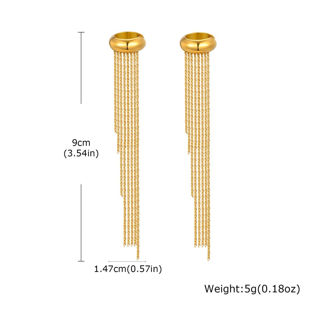 Fashion Long Tassel C-shaped Fake Piercing Ear Clip for Women Gold Plated Stainless Steel Ear Bone Clip On Earrings Ear Cuff