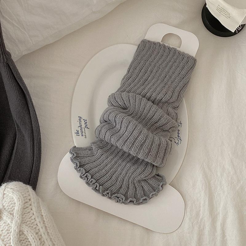 Female Autumn New Simple Solid Color Knitted Vertical Strip Thin Long Tube Stack Stocking