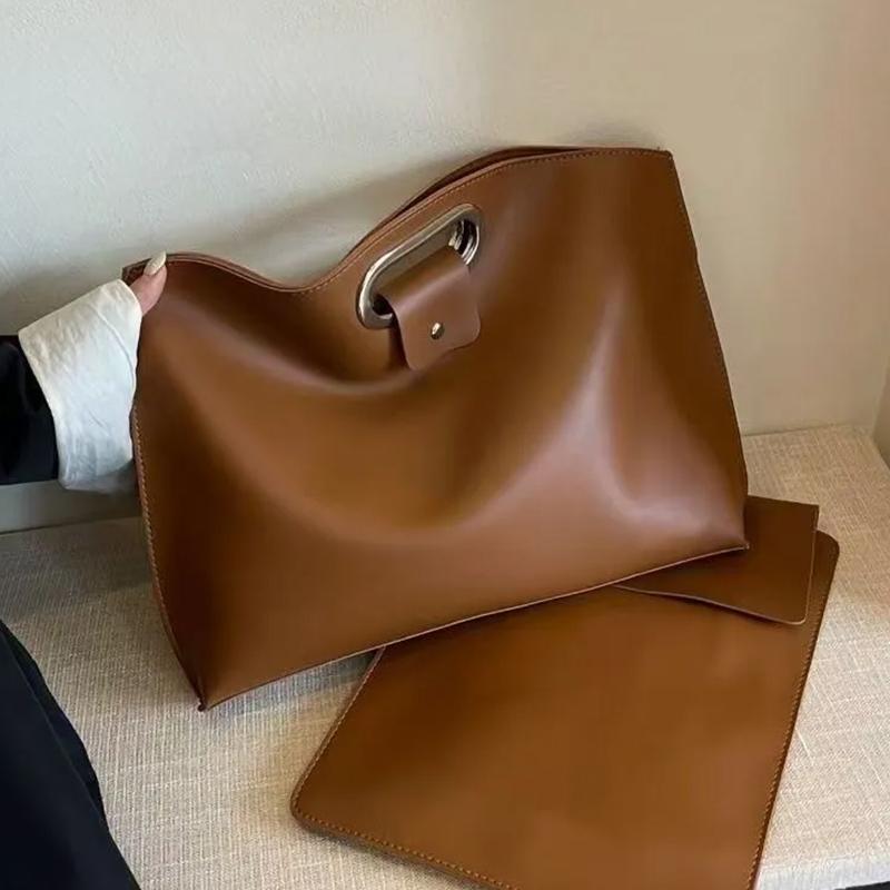 Yogodlns Solid Color Pu Leather Bag For Women's Fashion Large Capacity Hand-Held Bag For Work Commuting Clutch Tote Bag