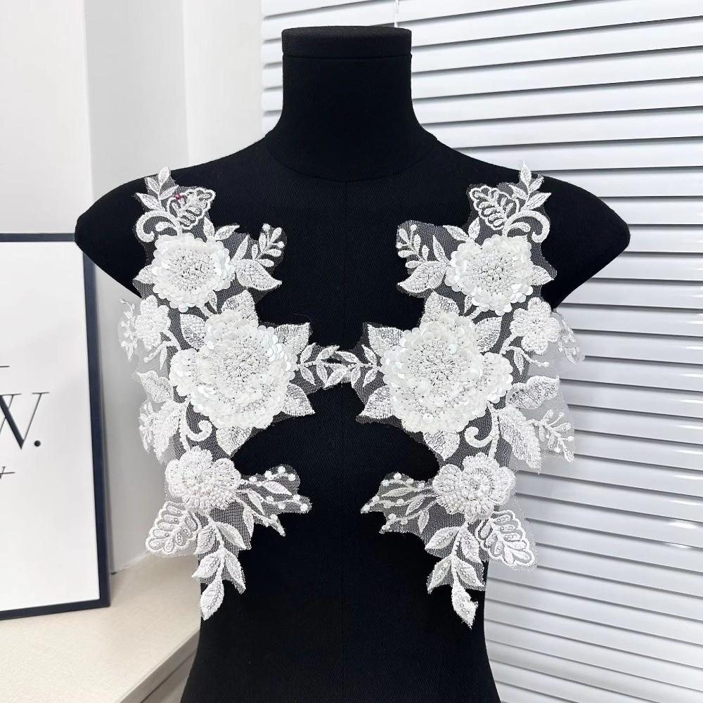 DIY Materials Bead Lace Flower Stickers Embroidery DIY DIY Embroidery Lace Handmade Colored Applique Wedding Dress Decoration