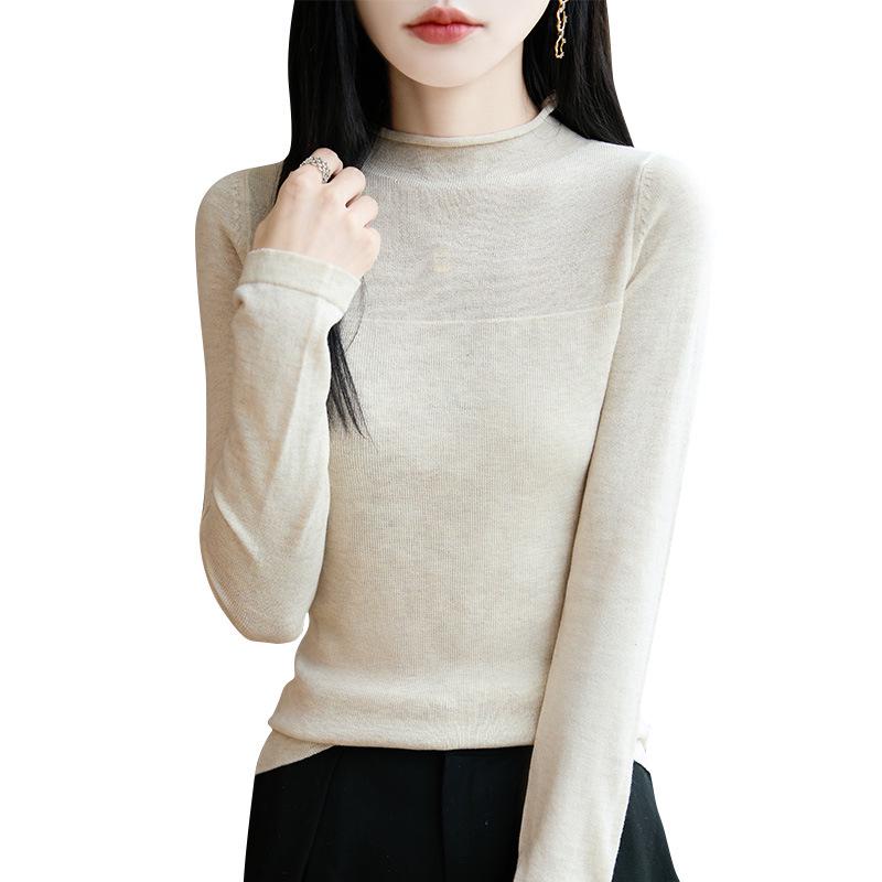 Design-Inspired Women's Ribbed Mock Neck Knit Top – New Autumn Long-Sleeve Pullover T-Shirt