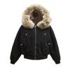 Retro Dámská parka Zimní teplá bunda s velkým kožešinovým límcem Kapuce Oblečení
