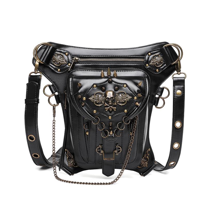 SHELKSBAG Quality New Steampunk Style Chain Bag Single Shoulder Crossbody Bags Multi Carrying Moto Waist Bag Leg Bag Fanny Pack