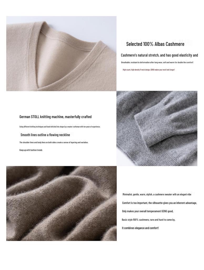 Men's 100% Pure Cashmere V-Neck Loose Casual Knit Sweater