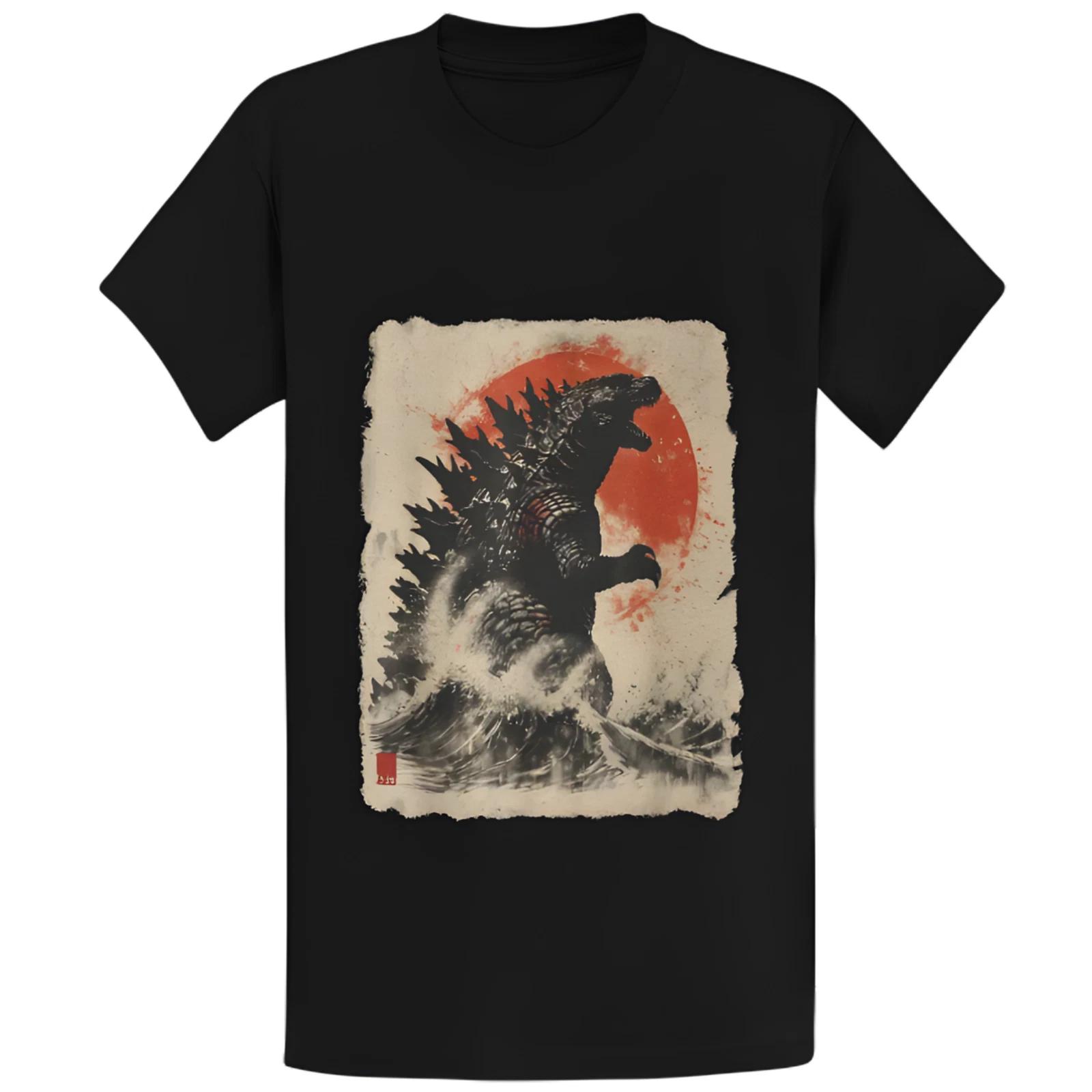 Gildan 5000 Vintage Godzilla Great Wave T-Shirt, Retro Japanese Monster Gift Tee S