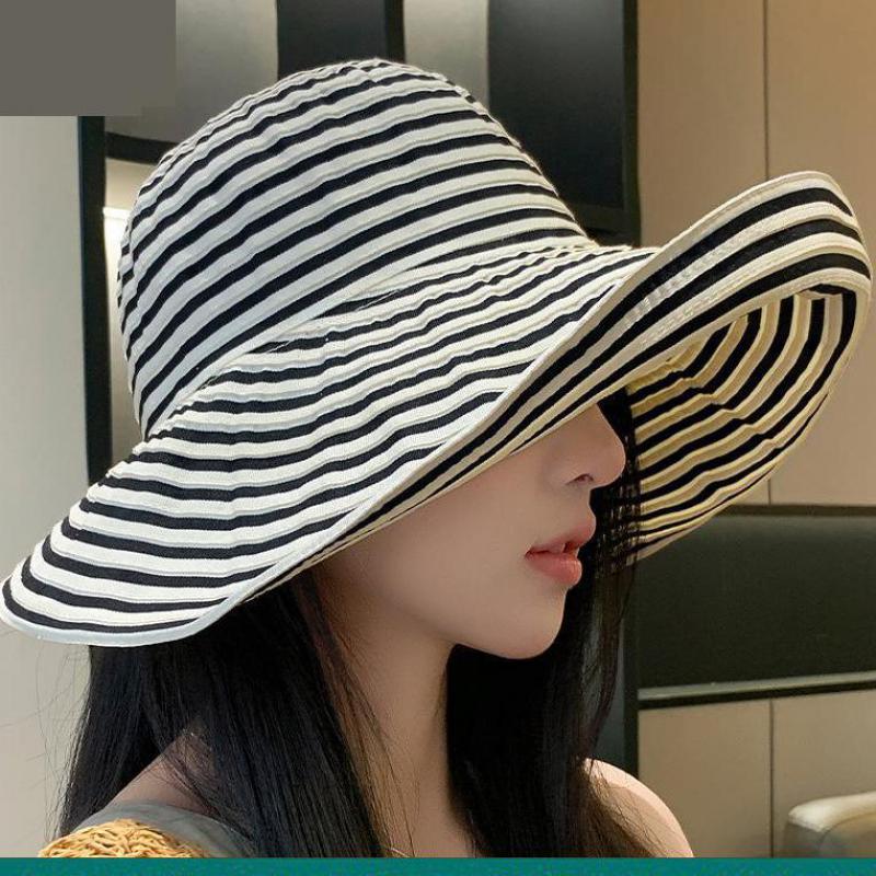 Freedom Outdoors Women's Dark Blue Summer Hats For Sun Hat Foldable Striped Big Brimmed Casual Sunhat Sunshade 56-58Cm