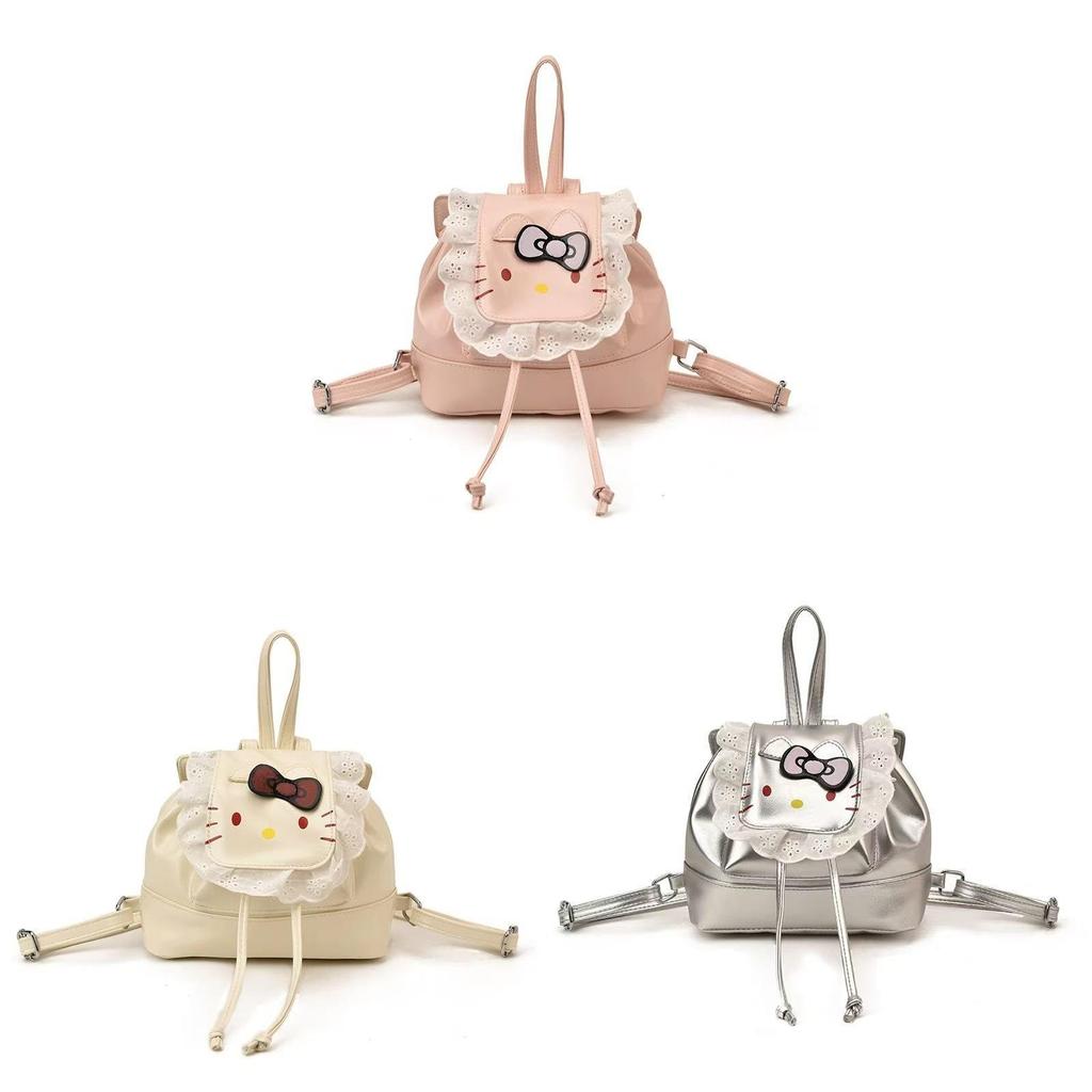Mochila Infantil Hello Kitty com Acabamento em Renda e Estampa de Desenho Animado Para Uso Diário
