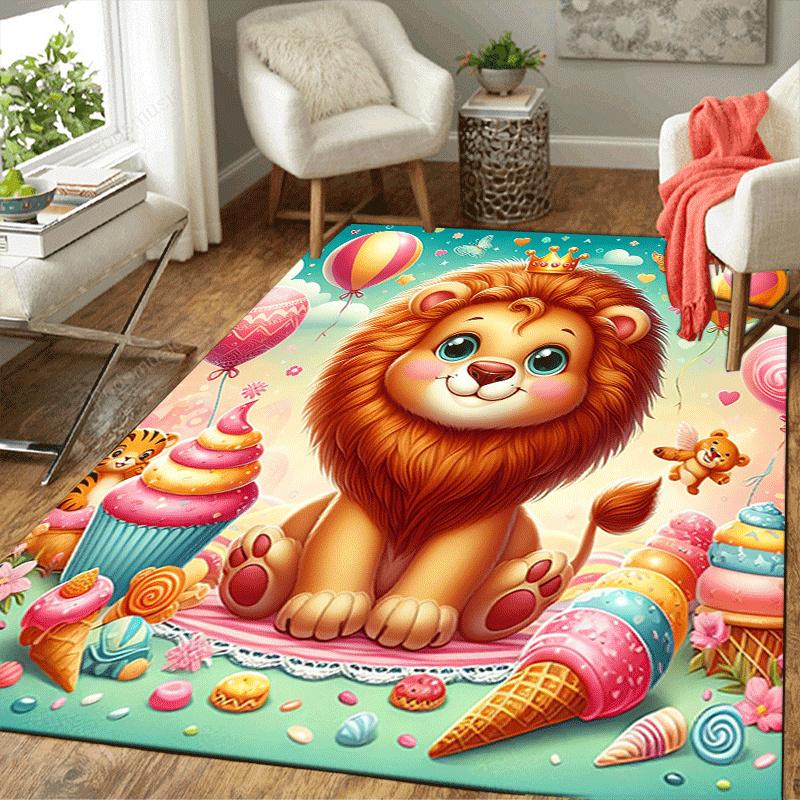1pc Cute lion Design Area Rug - Soft, Anti-Slip, and Durable Gaming Room Decor for Bedroom
