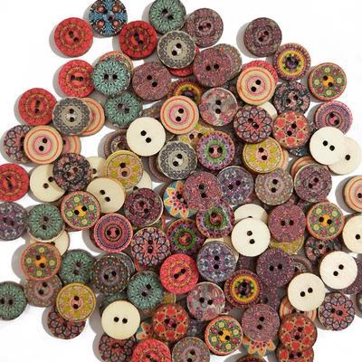 15-25mm 50pcs Retro Wooden Buttons 2 Holes for Handwork Sewing Scrapbook Clothing Button DIY Crafts Accessories Gift Card Decor