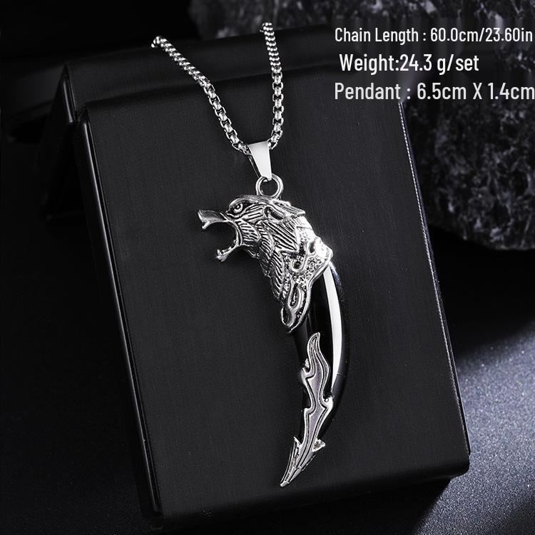 Herren Retro Wolfszahn Anhänger Halskette - Edelstahl Hip Hop Pullover Kette