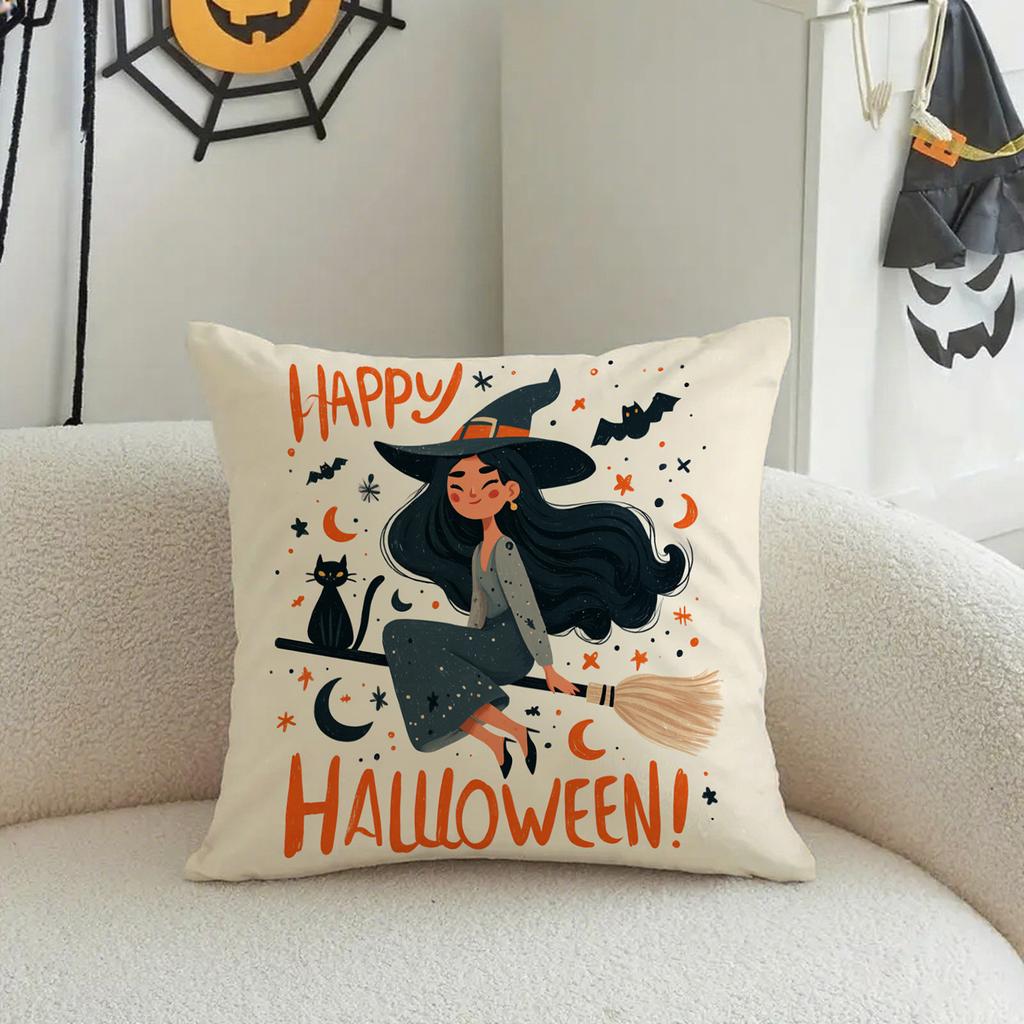 Halloween Cats and Witch Pattern PillowcaseSuitable for Sofa Car Bedroom Decorative Cushion Cover Pillow Cover