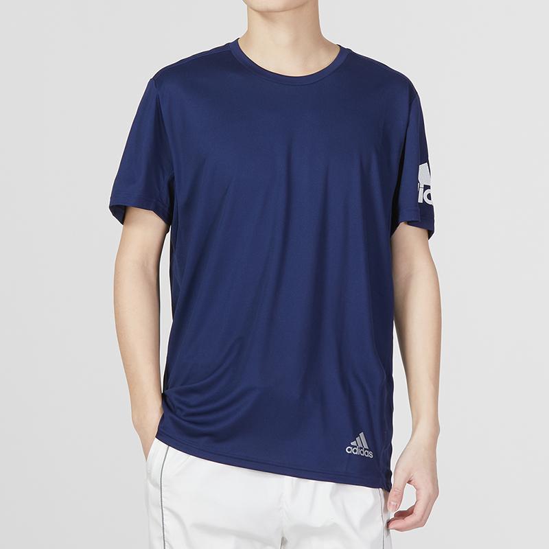 Adidas Run It Tee With Letter Logo Print Short Sleeve Casual Round Neck T-Shirt Men Tops Dark-Blue HM8446