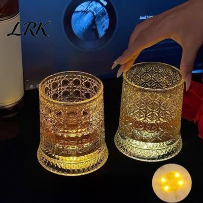 Heat Resistant Whiskey Tumbler Dad's Gift, Spinning Glass with LED Light, 260ml Embossed High Borosilicate Cup Rotating Tumbler, Father's Day Present,