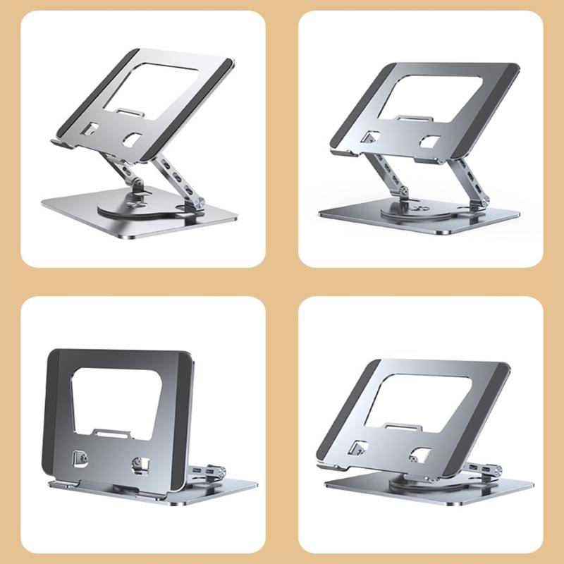 Adjustable Two Axises Laptop Cooling Stand Foldable Aluminum Alloy Frame 360 Swivels Base Ergonomic Desktop Suspension For 10 17" Devices