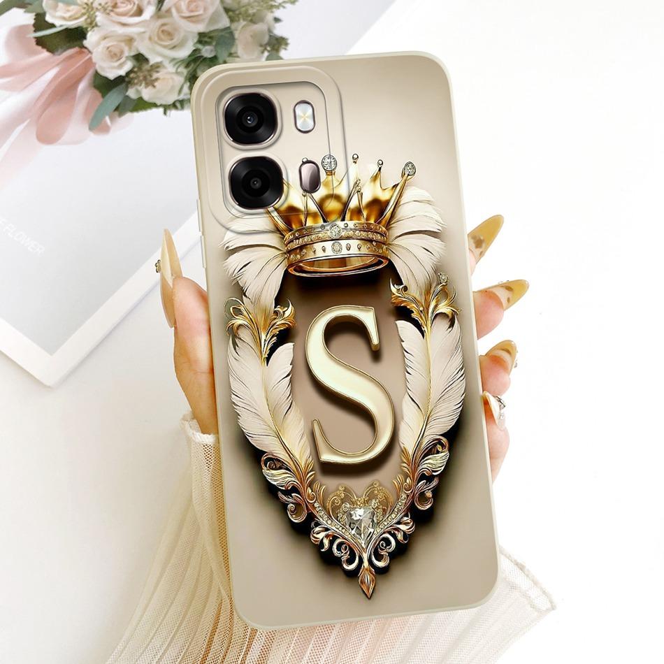 For OPPO A6s CPH2789 2026 Feather Crown Initial Letter Phone Case For Oppo A6s 4G CPH2815 A 6S 5G Soft Silicone Covers Bumpers