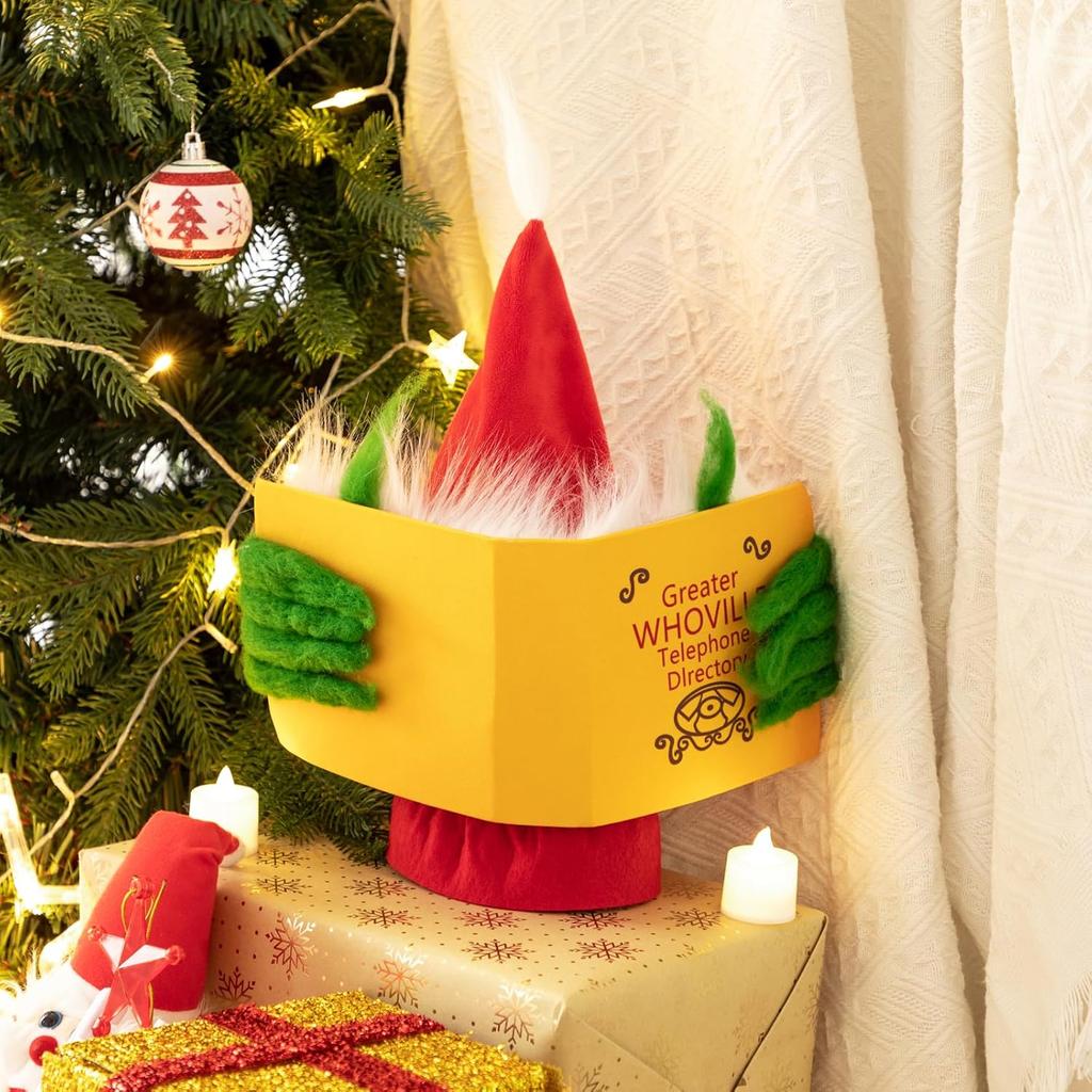 Christmas Tree Topper Classic Green Monster Hiding Behind Book Treetop Decoration for Christmas Tree Decorations Xmas Holiday Party Favor (Tree