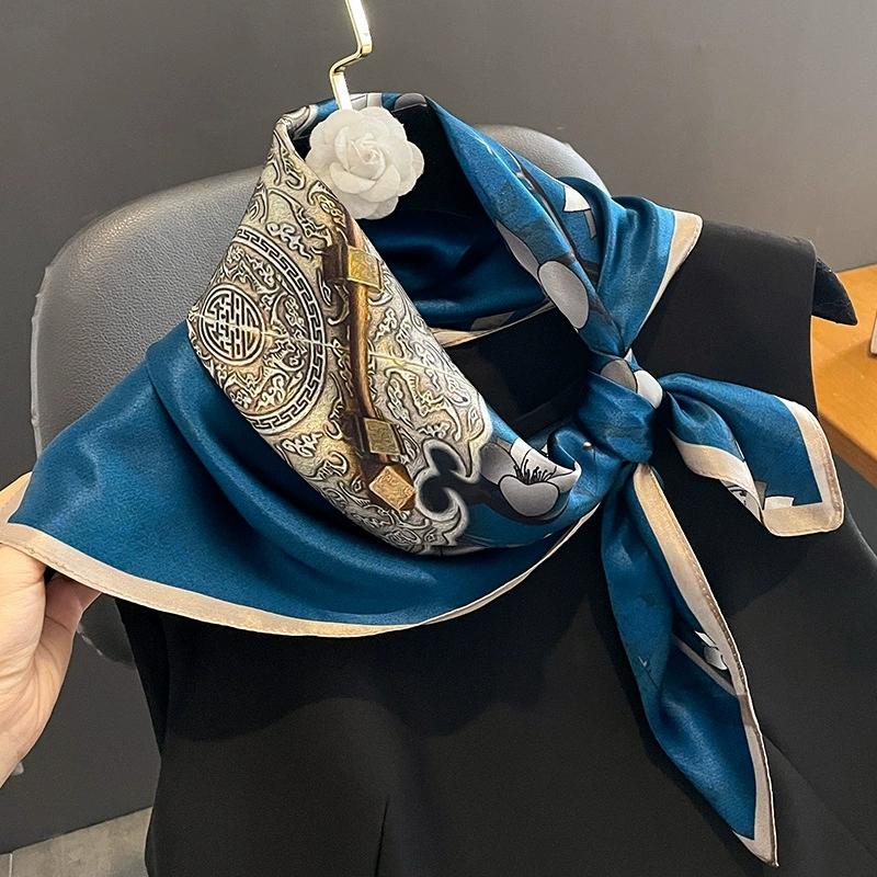 65Cm Square Pure Silk Square Scarf Elegant Silk Decorative Flower Design Necktie Small Neckerchief For Women