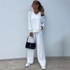 2026 New Women's Solid Color V-Neck Long Sleeve Vest Top with Casual Pants 3-Piece Outfit Set