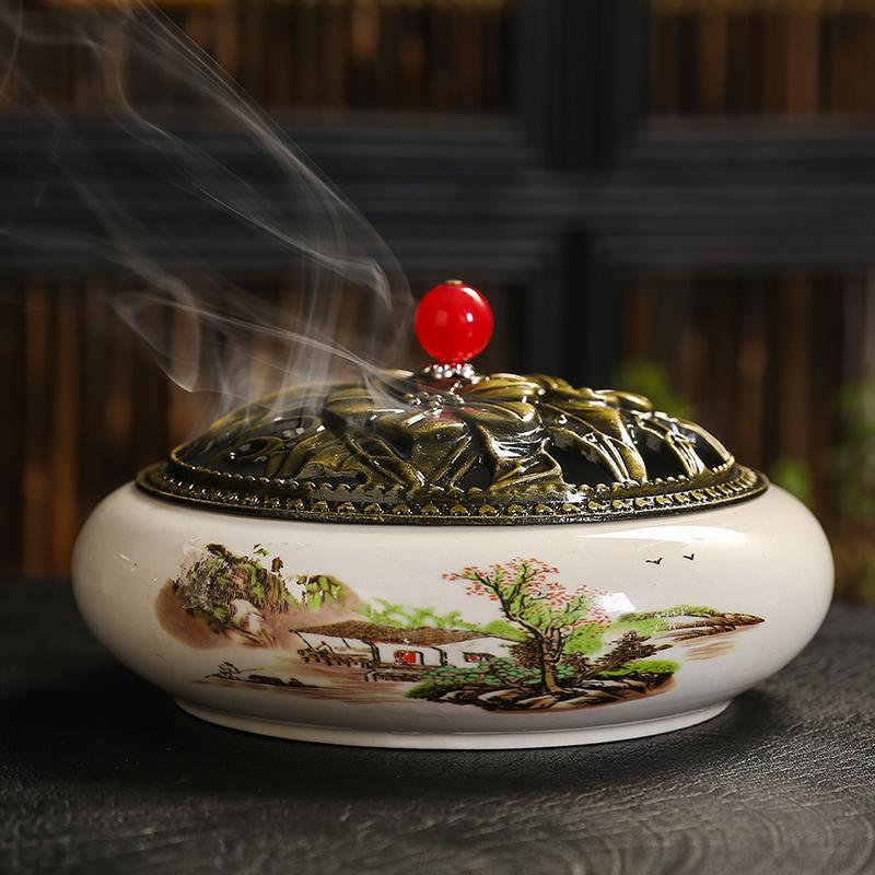FY 12 Hours Coil Incense Burner Ceramic Applique Large Insence Holder Moxibustion Seal Cutting Mosquito Repellent Incense Base