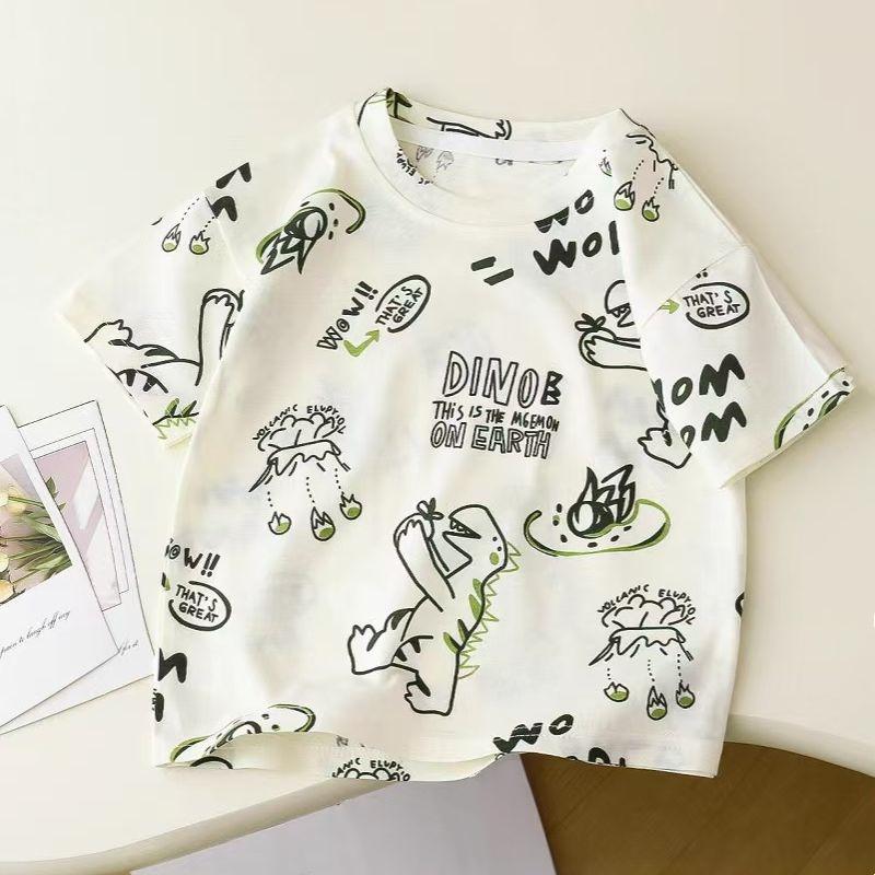 

Детские Мальчики Хлопковые Футболки с Коротким Рукавом Лето Новые С Принтом Динозавров Детские Футболки для Малышей Мальчиков Свободные Тонкие Контрастные Футболки для Малышей 90