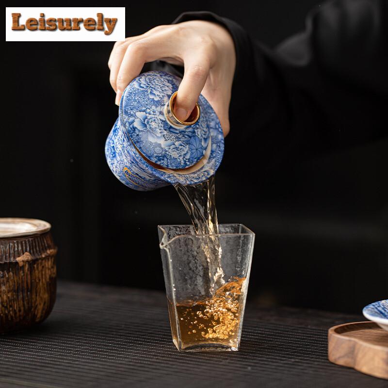 Chinese Tangka Rotatable Gold Silver Mixed Gaiwan Zen Sheep Fat Jade Hovering Lid Tea Tureen Tea Maker Cover Bowl Tea Services