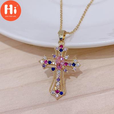 Hi Simple Classic Fashion Cross Necklace Antique Gold Color Pendant Girl Short Long Chain Necklaces Jewelry for Women