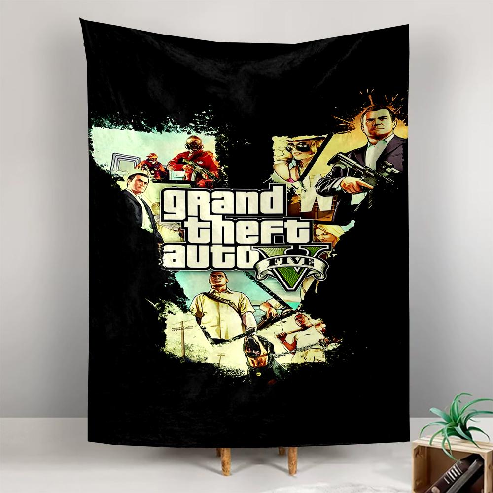 Vertical Tapestry Grand Theft Auto V Characters Collage Black Tapestry Wall Hanging Men Cave Game Room