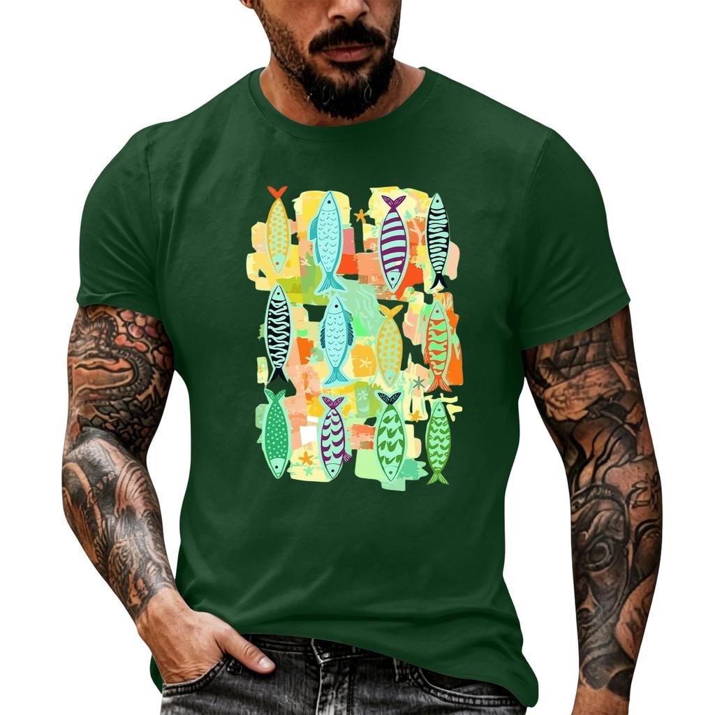 Men's Casual Short Sleeve T Shirt Loose Fit Breathable Fabric Vintage Texture Graphic Print Summer Streetwear Activewear Top