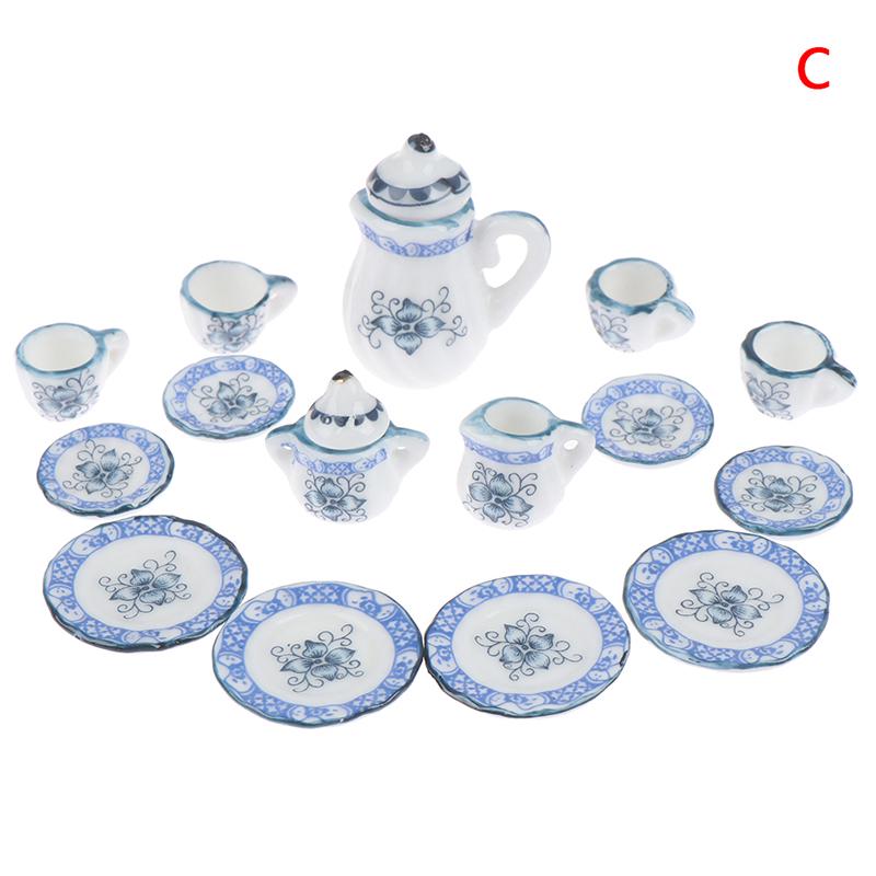1:12 Dollhouse Miniature 17Pcs Porcelain Tea Cup Set Chintz Flower Tableware