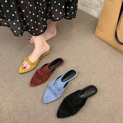 Zapatillas de media punta negras de tacón bajo, nuevas de primavera, informales, versátiles, de boca ligera, punta fina, con temperamento, zapatillas frescas para mujer