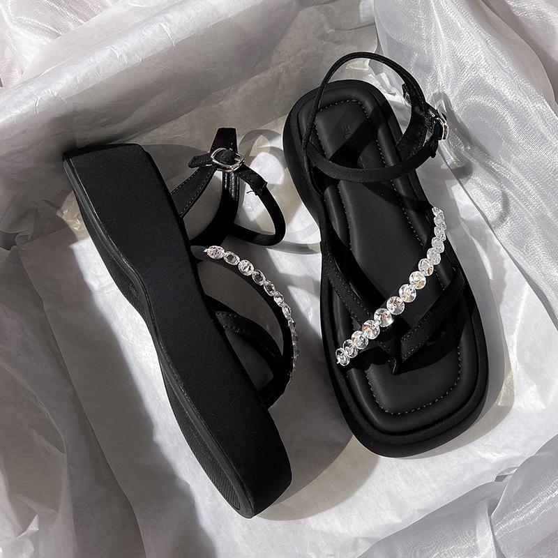 

Diamond sandals women s new summer wear one-word drag thick-soled heightening skirt shoes 35