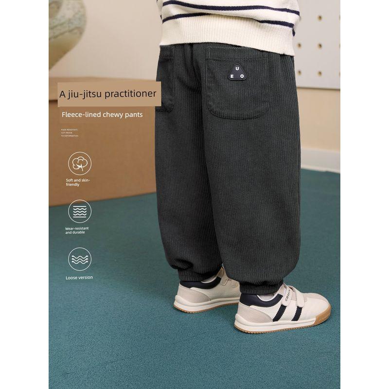 Right European Style Boys' R Series Thickened Trousers with Fleece, Warm Casual Pants, New Winter Children's Clothing for Babies