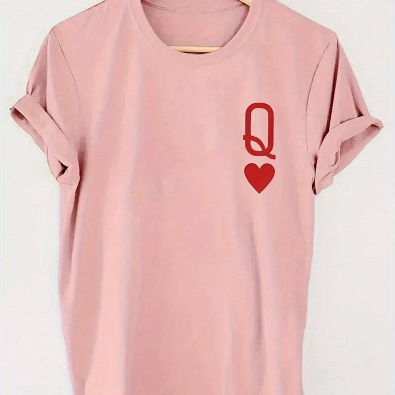 Summer Heart-shaped Pattern Casual Loose Short Sleeved Round Neck T-Shirts Women’s